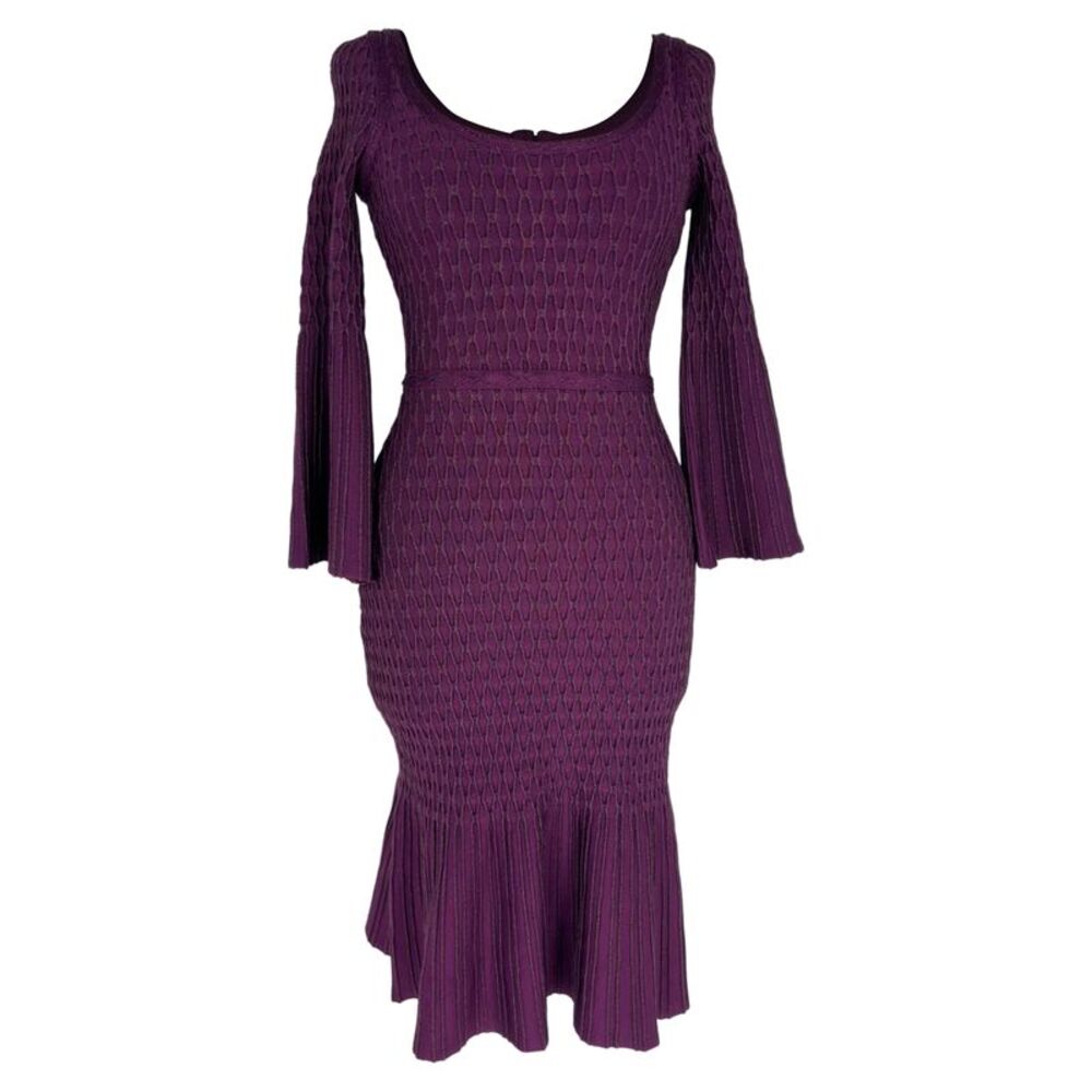 Herve Leger Textured Trumpet Mini Dress in Violet Rayon